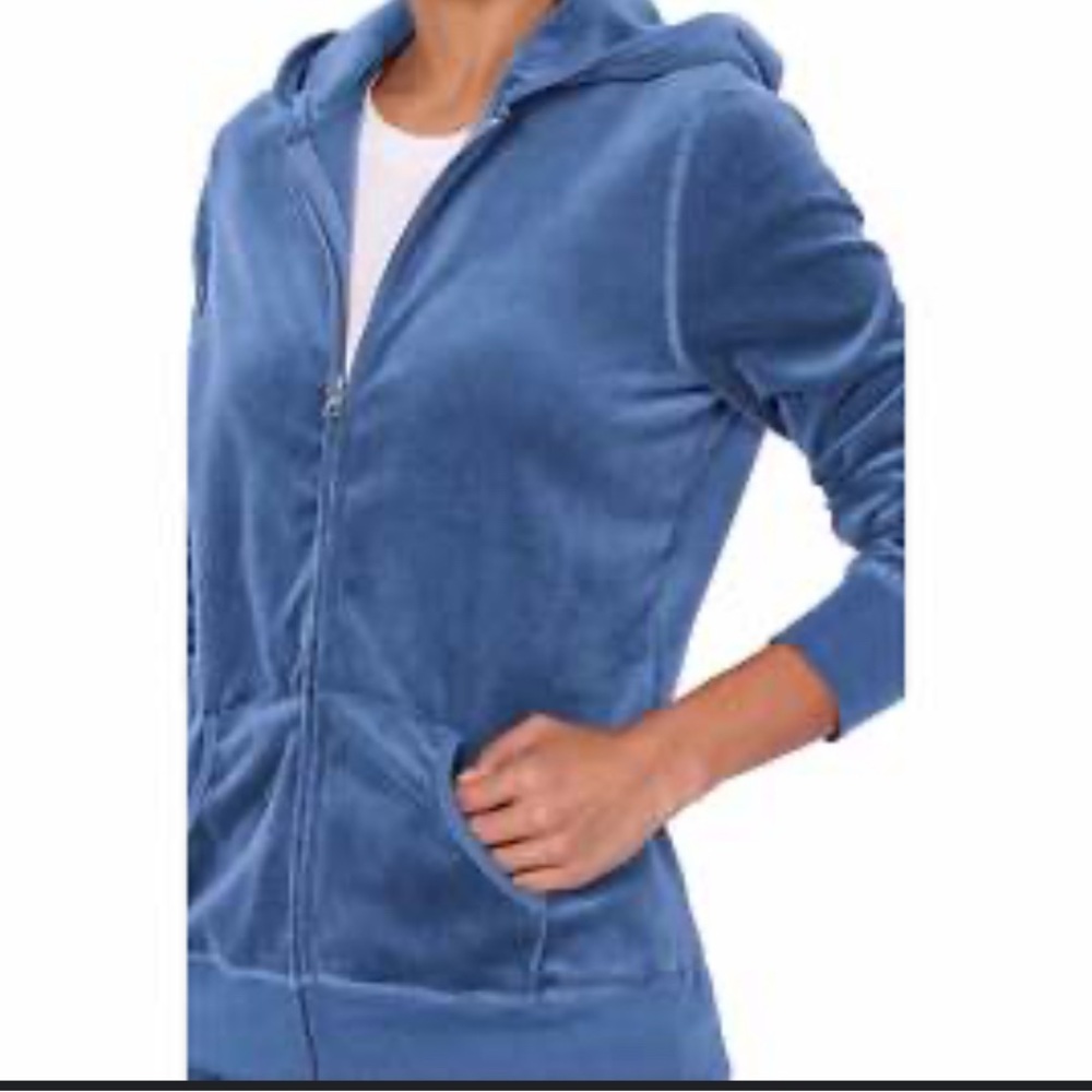 Victoria's Secret Blue Velour Zip-Up Hoodie Large